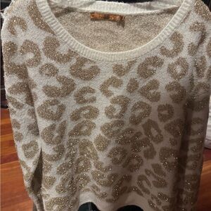 belldini Cream and Gold Leopard Sweater